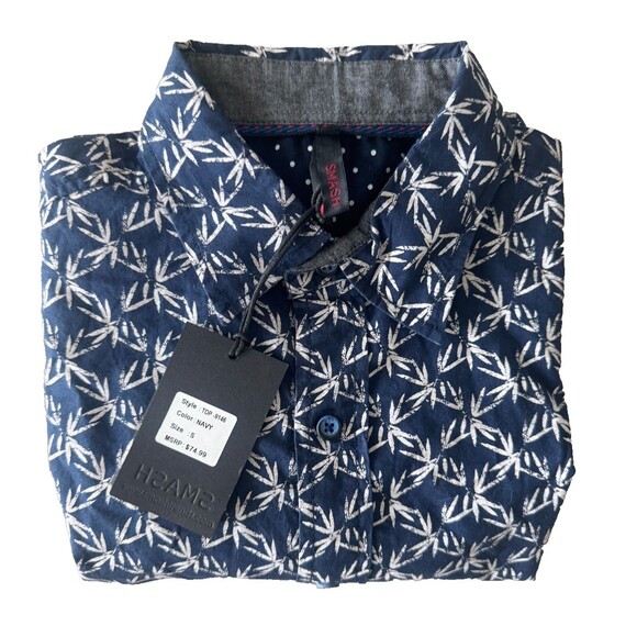 Smash Mens Shirt Small Button Up Blue Bamboo Print Long Sleeve Flip Cuffs RP $75 - Picture 2 of 9